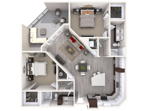 Floor plan for 2 beds, 2 baths, 1206 sqft